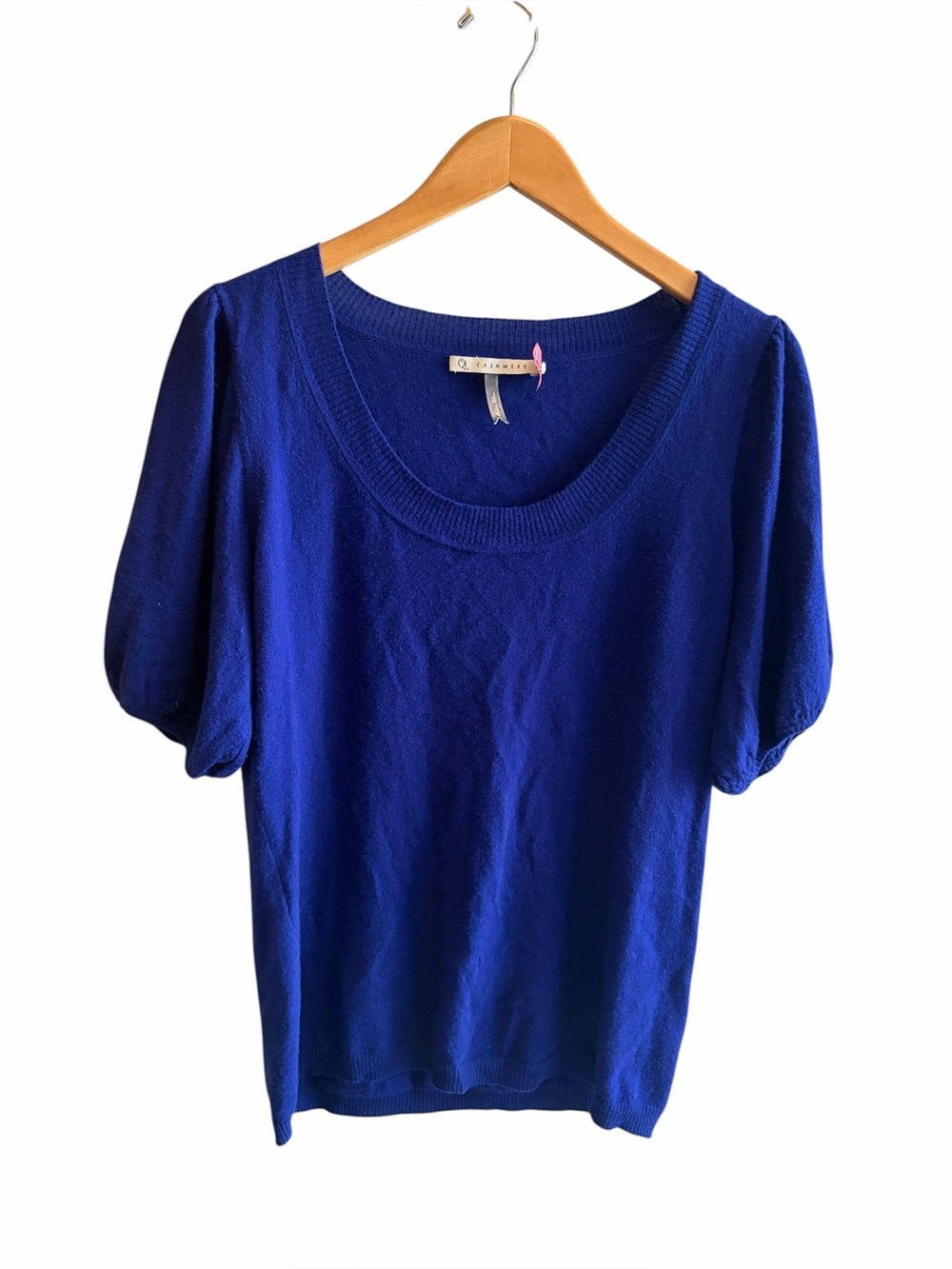 QI CASHMERE Royal Blue Short Sleeve Sweater